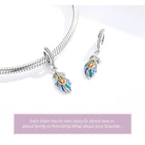 925 Silver Colorful Feather Charm CZ European Charms DIY Jewelry