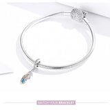 925 Silver Colorful Feather Charm CZ European Charms DIY Jewelry