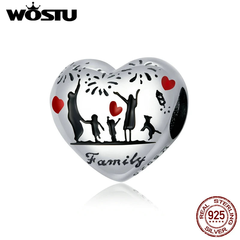 Family Charms 925 Sterling Silver Heart Bead Pendant Thanksgiving Jewelry