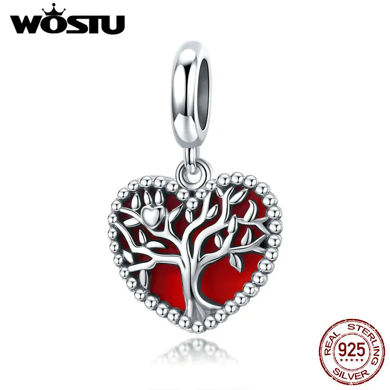 925 Sterling Silver Family Tree Charm Dangle Bead Bracelet Necklace Jewelry