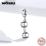 925 Sterling Silver Dumbbell Fitness Charms Bracelet Pendant Beads CQC1340
