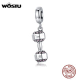 925 Sterling Silver Dumbbell Fitness Charms Bracelet Pendant Beads CQC1340