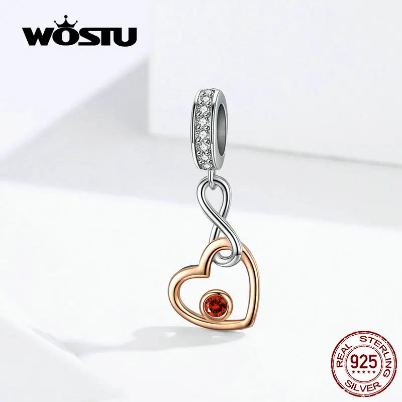 Infinity Love Heart Dangle Charm 925 Sterling Silver Beads Bracelet Pendant