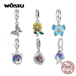 Sunflower Charms Beads 925 Sterling Silver Butterfly Rose Pendent DIY Jewelry