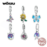 Sunflower Charms Beads 925 Sterling Silver Butterfly Rose Pendent DIY Jewelry
