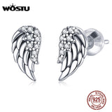 925 Sterling Silver Angel Wings Stud Earrings CZ Silver Jewelry
