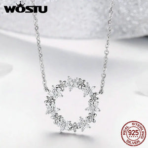 Flower Round 925 Silver Pendant Necklace for Women FNN028