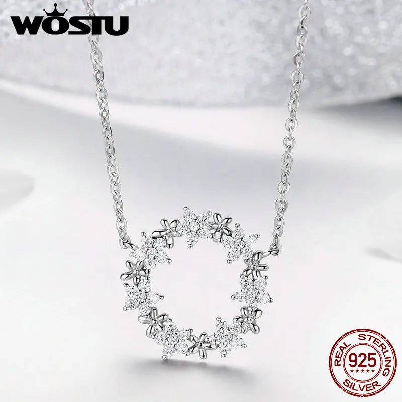 Flower Round 925 Silver Pendant Necklace for Women FNN028
