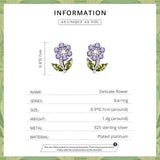 Purple Pink Zircon Flower Stud Earrings 925 Silver