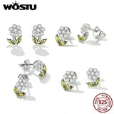 Purple Pink Zircon Flower Stud Earrings 925 Silver