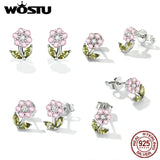 Purple Pink Zircon Flower Stud Earrings 925 Silver