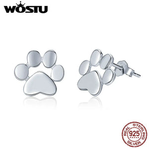 925 Silver Paw Dog Zirconia Earrings Women Jewelry