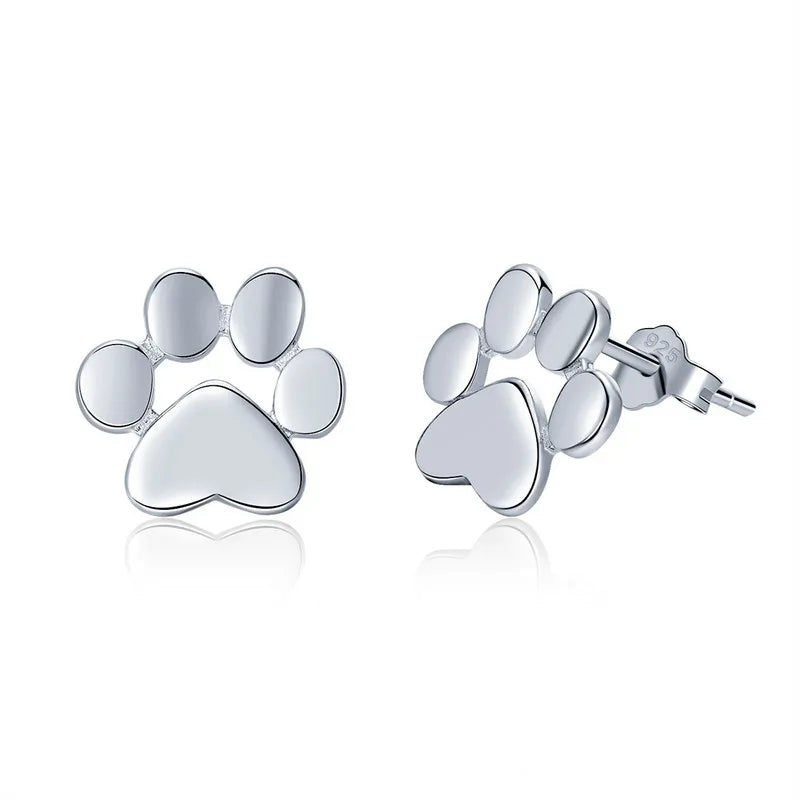 925 Silver Paw Dog Zirconia Earrings Women Jewelry