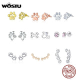 925 Silver Paw Dog Zirconia Earrings Women Jewelry