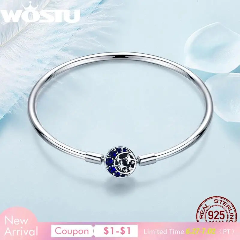 925 Silver CZ Moon & Star Bracelet for Women S925 SCB080