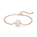925 Silver Cat Kitty Bracelet Adjustable Chain CQB102