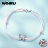 925 Silver Pink Butterfly Hand Rope & Bangles for Women Fine Jewelry