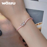 925 Silver Pink Butterfly Hand Rope & Bangles for Women Fine Jewelry