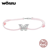 925 Silver Pink Butterfly Hand Rope & Bangles for Women Fine Jewelry