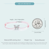 925 Silver Pink Butterfly Hand Rope & Bangles for Women Fine Jewelry