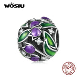 925 Silver Purple Tulip Flower Charm DIY Bracelet Bangle Jewelry