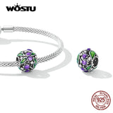 925 Silver Purple Tulip Flower Charm DIY Bracelet Bangle Jewelry