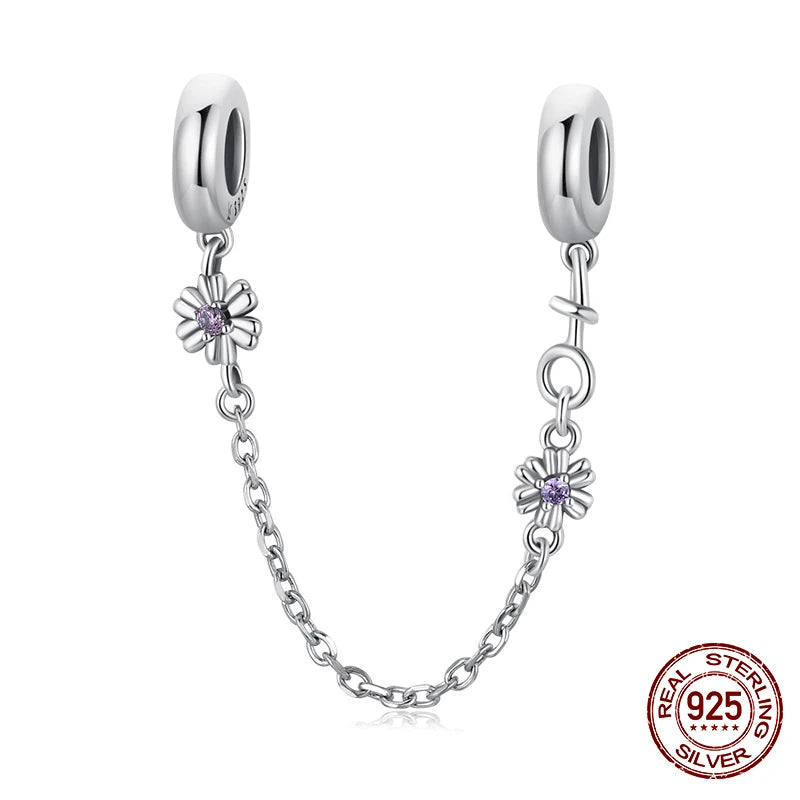 925 Silver Purple Tulip Flower Charm DIY Bracelet Bangle Jewelry