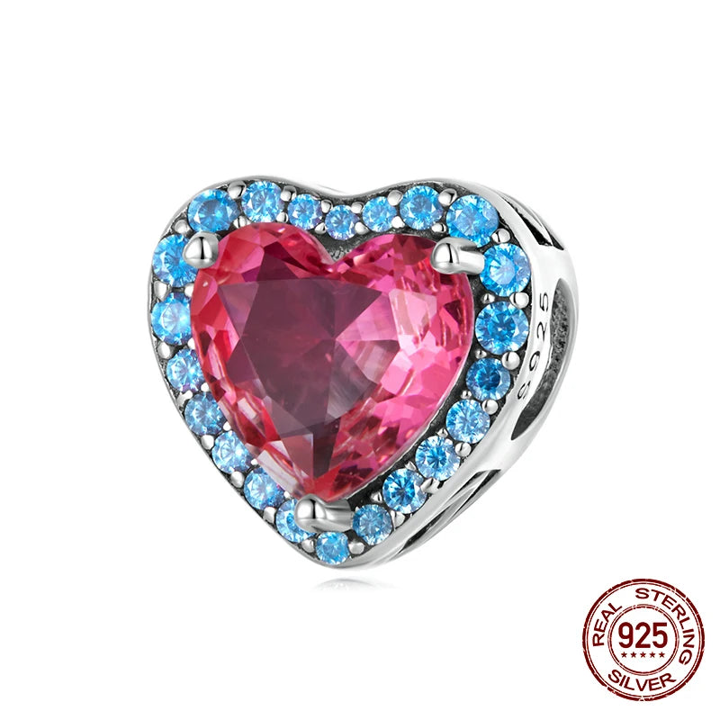 925 Silver Red Heart Charm Bead for DIY Mother's Jewelry