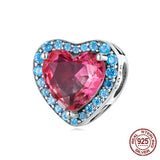 925 Silver Red Heart Charm Bead for DIY Mother's Jewelry