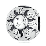 925 Silver Sun & Moon Charms Beaded Bracelet Bangle