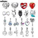 925 Silver CZ Crown Heart Beads Charm Pendant for Bracelet Bangle
