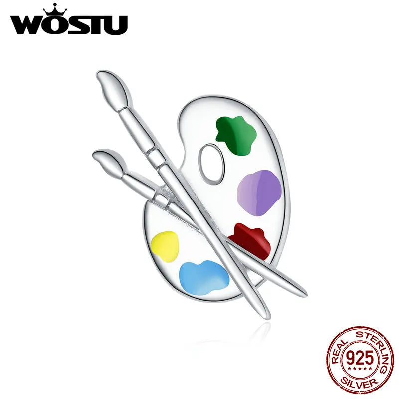 925 Silver Colorful Palette Charm for Women Bracelet DIY Jewelry