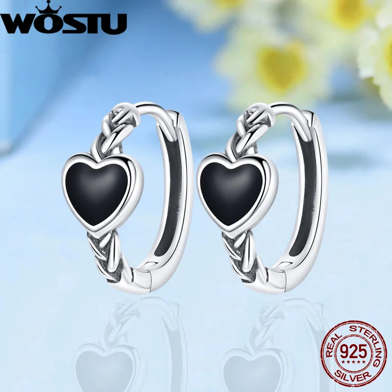 925 Silver Enamel Heart Hoop Earrings FNE456