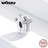 925 Silver CZ Cross Stopper Charms Beads for Bracelet Bangle CQC1497