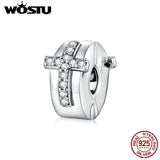 925 Silver CZ Cross Stopper Charms Beads for Bracelet Bangle CQC1497