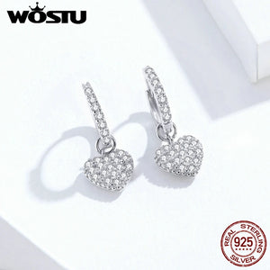 925 Silver Heart Drop Earrings Zirconia Dangles FIE821