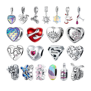925 Silver Fish Scale Heart Charm Pendant for Bracelet DIY Jewelry Gift