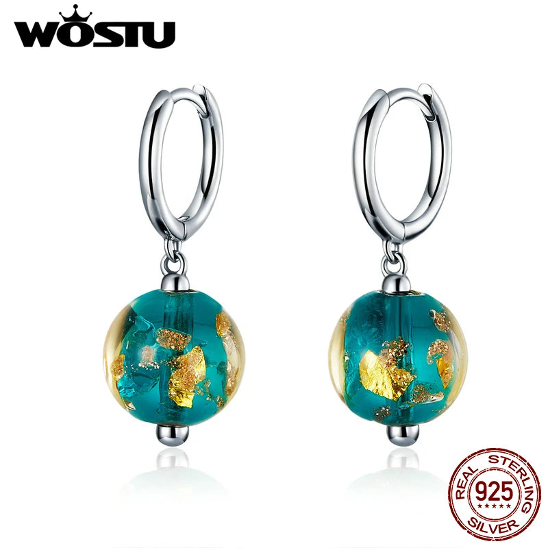 925 Silver Green Glass Drop Earrings Wedding Dangles CQE817