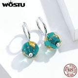 925 Silver Green Glass Drop Earrings Wedding Dangles CQE817