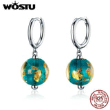 925 Silver Green Glass Drop Earrings Wedding Dangles CQE817