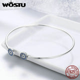 925 Silver Lucky Eyes CZ Cuff Bangle Bracelet Women Jewelry