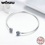 925 Silver Lucky Eyes CZ Cuff Bangle Bracelet Women Jewelry