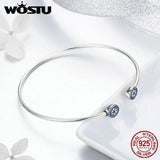 925 Silver Lucky Eyes CZ Cuff Bangle Bracelet Women Jewelry