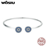 925 Silver Lucky Eyes CZ Cuff Bangle Bracelet Women Jewelry