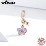 925 Silver Purple Phalaenopsis Flower Charm Beads for DIY Bracelet