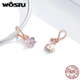 925 Silver Purple Phalaenopsis Flower Charm Beads for DIY Bracelet