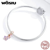 925 Silver Purple Phalaenopsis Flower Charm Beads for DIY Bracelet