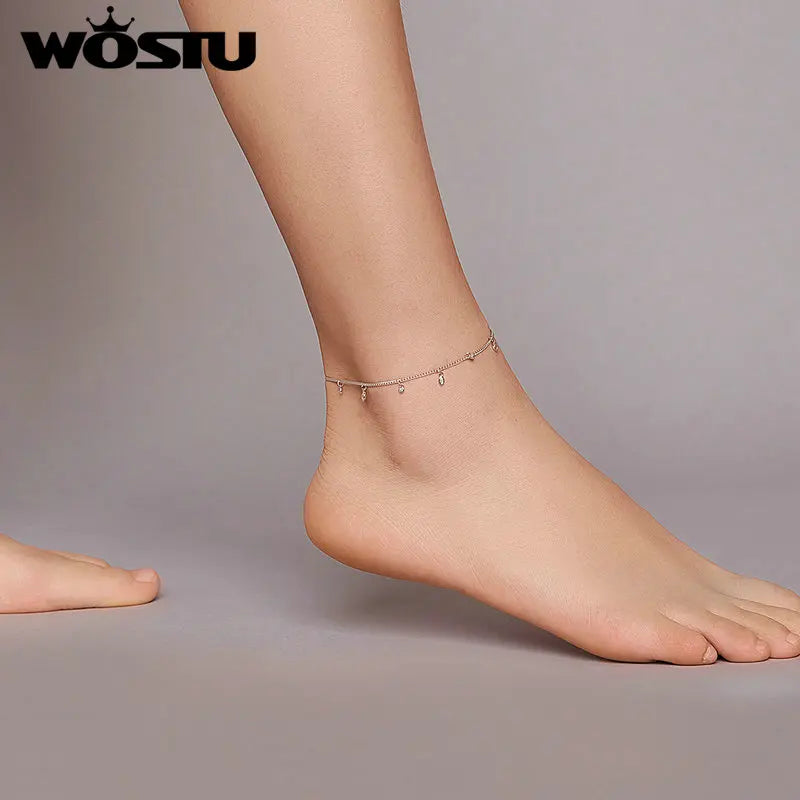 925 Silver Dangle Chain Anklet for Women CQT018