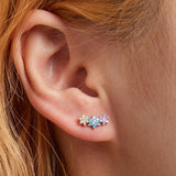 925 Silver Three Flower Stud Earrings Zircon Girl Party Gift