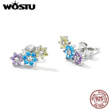 925 Silver Three Flower Stud Earrings Zircon Girl Party Gift